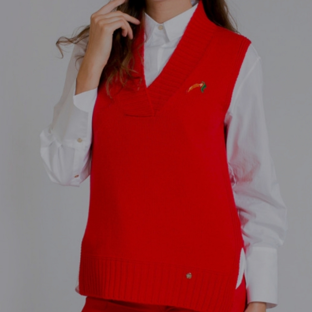 Marc Cain Red Spicy Pepper Sleeveless Pullover Wool Vest - M